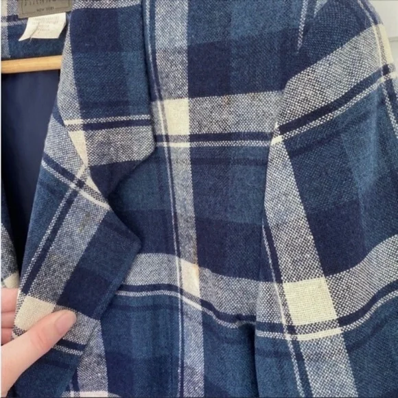 Vintage 90s Wool Blend Blue Plaid Jacket Medium - Picture 7 of 15